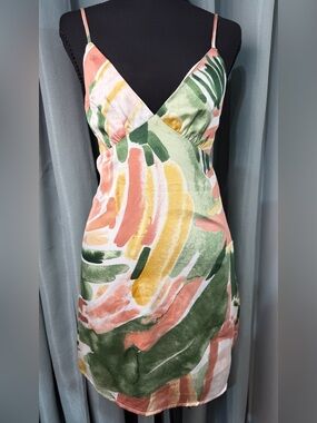 La Hearts Watercolor Slip Dress in Green, Pink & Yellow